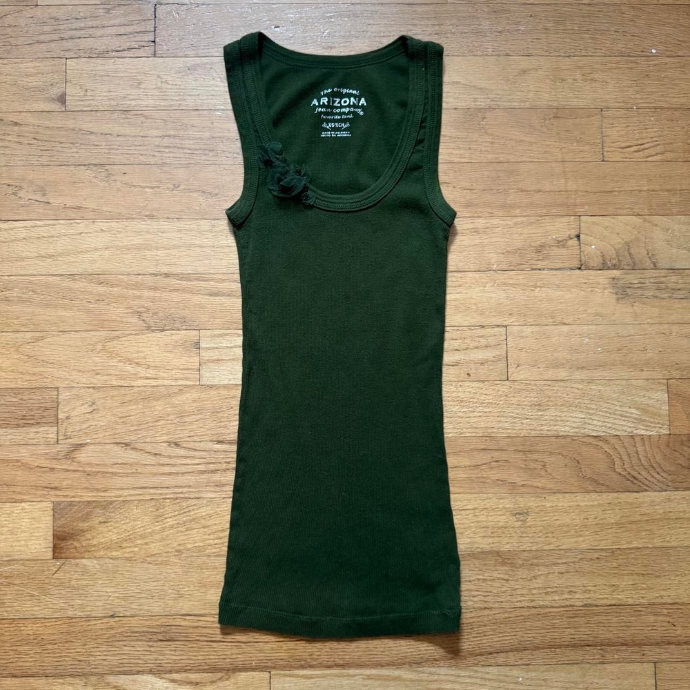 Y2K Rosette Cami Women's Size XS Green Stretch Tank Ribbed Mesh Flower Stretch